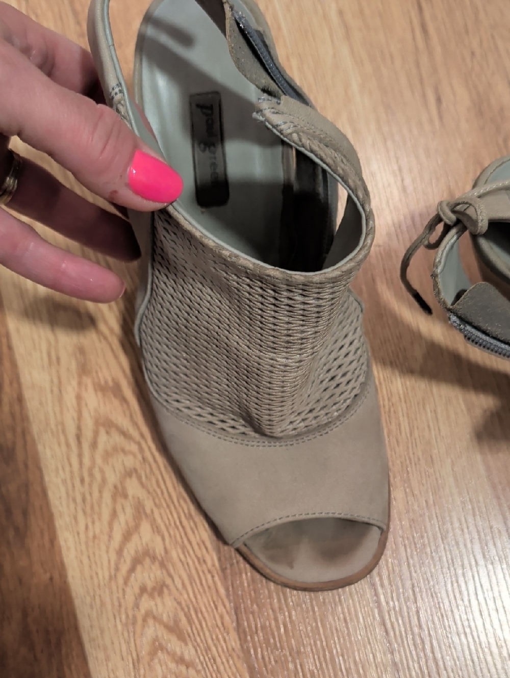 Paul Green Taupe Woven Peep-Toe Mule